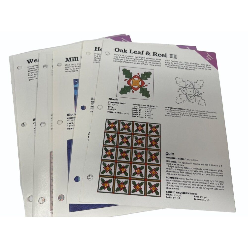 Lot 6 Quilt Patterns Pioneer Days Spinning Spools With Mylar Templates Sewing
